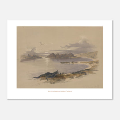 Gravure ancienne du Nil près de Wadi Dabod avec crocodiles, David Roberts (30x40 cm). Lithographie d'une scène sur le Nil près de Wadi Dabod, montrant des crocodiles sur la rive et des ruines antiques à l'horizon