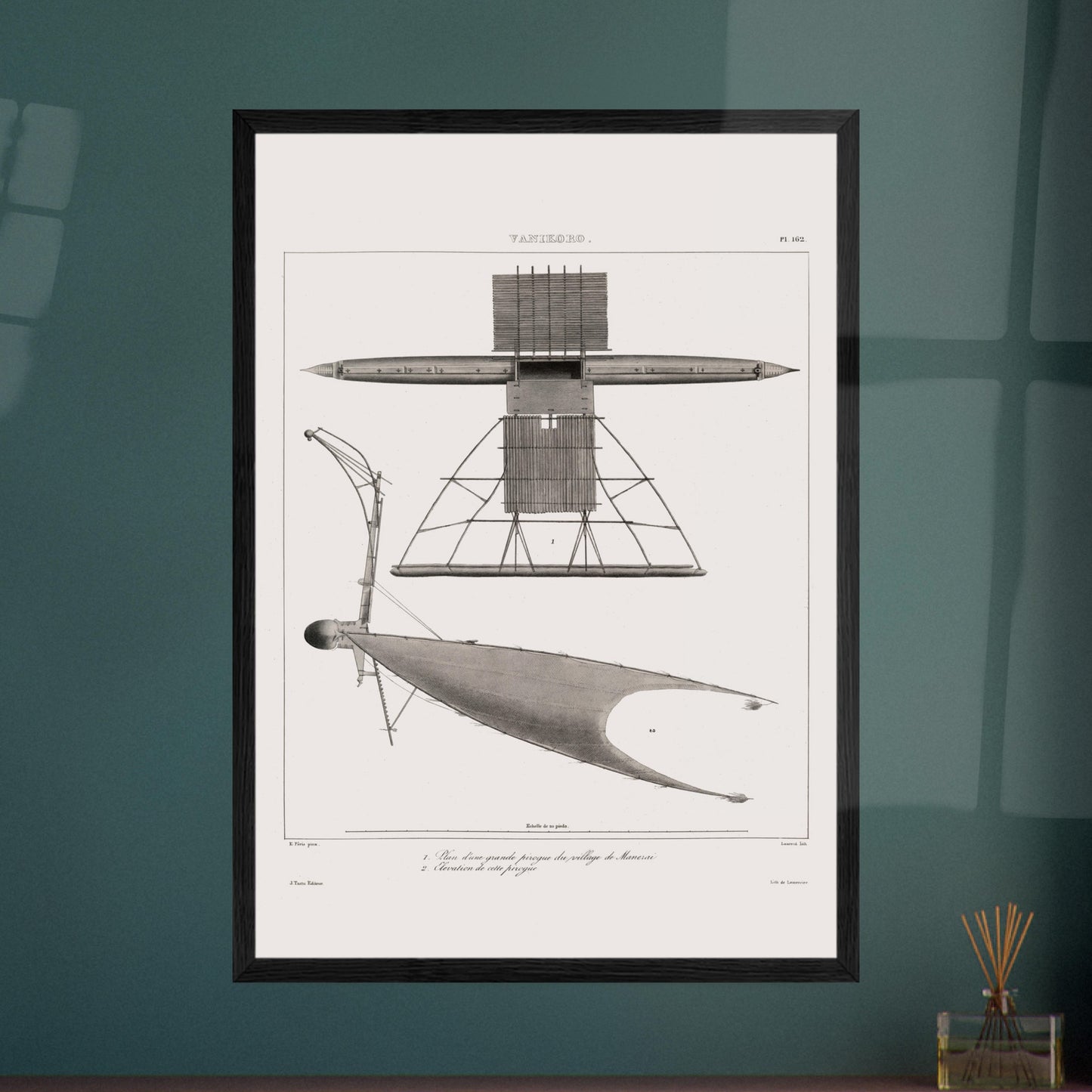Gravure de pirogues traditionnelles du port de Dorey, Nouvelle-Guinée. Gravure ancienne de pirogues du port de Dorey en Nouvelle-Guinée, incluant une pirogue à balancier avec une structure complexe. Image d'illustration 5