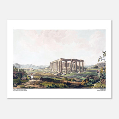 Incisione del Tempio di Apollo Epicurio in Arcadia di Edward Dodwell (30x40 cm). Le rovine del tempio di Apollo Epicurio, con le colonne ancora in piedi e detriti sparsi su un terreno collinare.