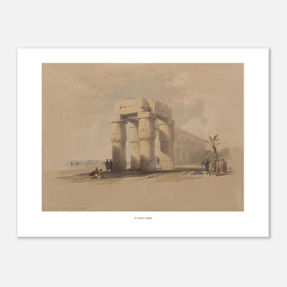 Illustration ancienne : Ruines de Louxor à Thèbes - David Roberts (30x40 cm). Lithographie ancienne représentant les ruines de Louxor, Thèbes, avec des colonnes imposantes et quelques personnages.