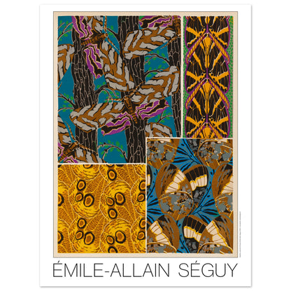 Illustration Art déco d’Émile-Allain Séguy : composition naturelle n°4 (30x40 cm). Composition décorative de l'Art déco par Émile-Allain Séguy présentant des motifs inspirés par la nature, incluant des arbres, des feuilles et des papillons stylisés.