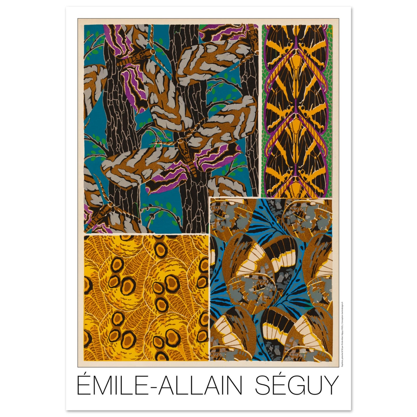 Illustration Art déco d’Émile-Allain Séguy : composition naturelle n°4 (59,4x84,1 cm (A1)). Composition décorative de l'Art déco par Émile-Allain Séguy présentant des motifs inspirés par la nature, incluant des arbres, des feuilles et des papillons stylisés.