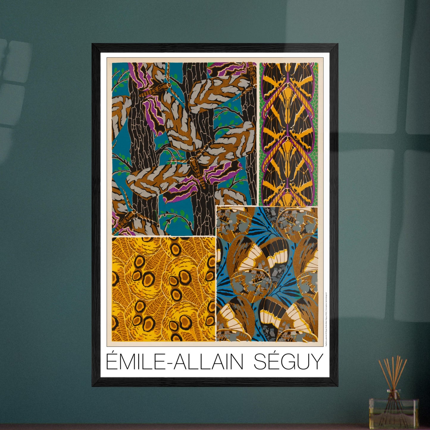 Illustration Art déco d’Émile-Allain Séguy : composition naturelle n°4. Composition décorative de l'Art déco par Émile-Allain Séguy présentant des motifs inspirés par la nature, incluant des arbres, des feuilles et des papillons stylisés. Image d'illustration 7