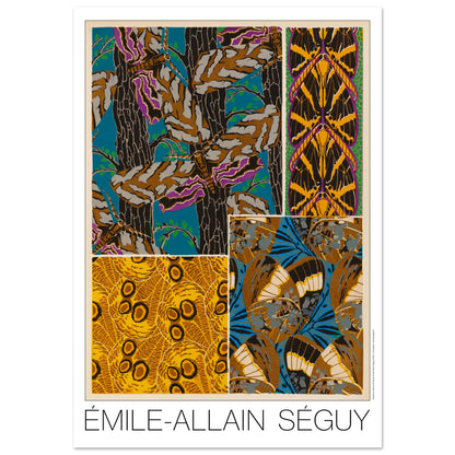 Illustration Art déco d’Émile-Allain Séguy : composition naturelle n°4 (70x100 cm). Composition décorative de l'Art déco par Émile-Allain Séguy présentant des motifs inspirés par la nature, incluant des arbres, des feuilles et des papillons stylisés.