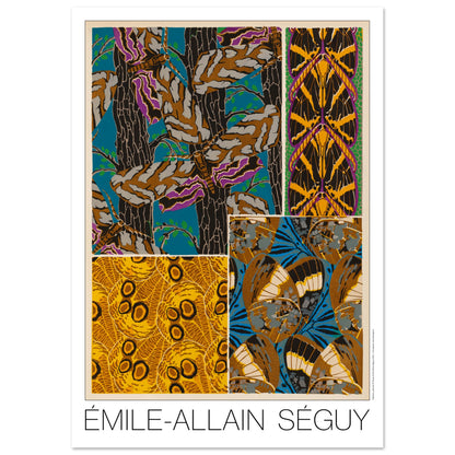 Illustration Art déco d’Émile-Allain Séguy : composition naturelle n°4 (84,1x118,9 cm (A0)). Composition décorative de l'Art déco par Émile-Allain Séguy présentant des motifs inspirés par la nature, incluant des arbres, des feuilles et des papillons stylisés.