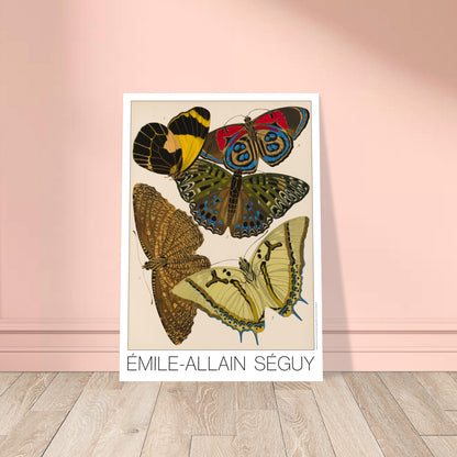 Illustration de papillons naturalistes par Émile-Allain Séguy. Illustration de l'Art déco par Émile-Allain Séguy représentant cinq papillons avec des ailes aux motifs géométriques et aux couleurs vives, notamment jaunes, rouges et bleues. Image d'illustration 8