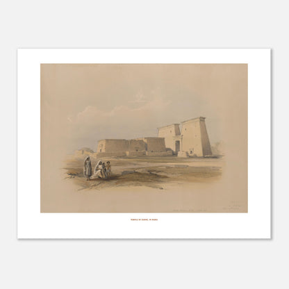 Illustration du temple de Dakka en Nubie - David Roberts (30x40 cm). Lithographie ancienne représentant le temple de Dakka en Nubie, avec des groupes de personnes au premier plan sur fond de paysage désertique.