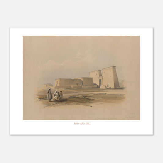 Illustration du temple de Dakka en Nubie - David Roberts (30x40 cm). Lithographie ancienne représentant le temple de Dakka en Nubie, avec des groupes de personnes au premier plan sur fond de paysage désertique.