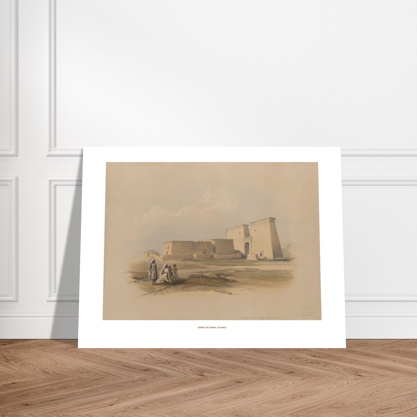 Illustration du temple de Dakka en Nubie - David Roberts. Lithographie ancienne représentant le temple de Dakka en Nubie, avec des groupes de personnes au premier plan sur fond de paysage désertique. Image d'illustration 6