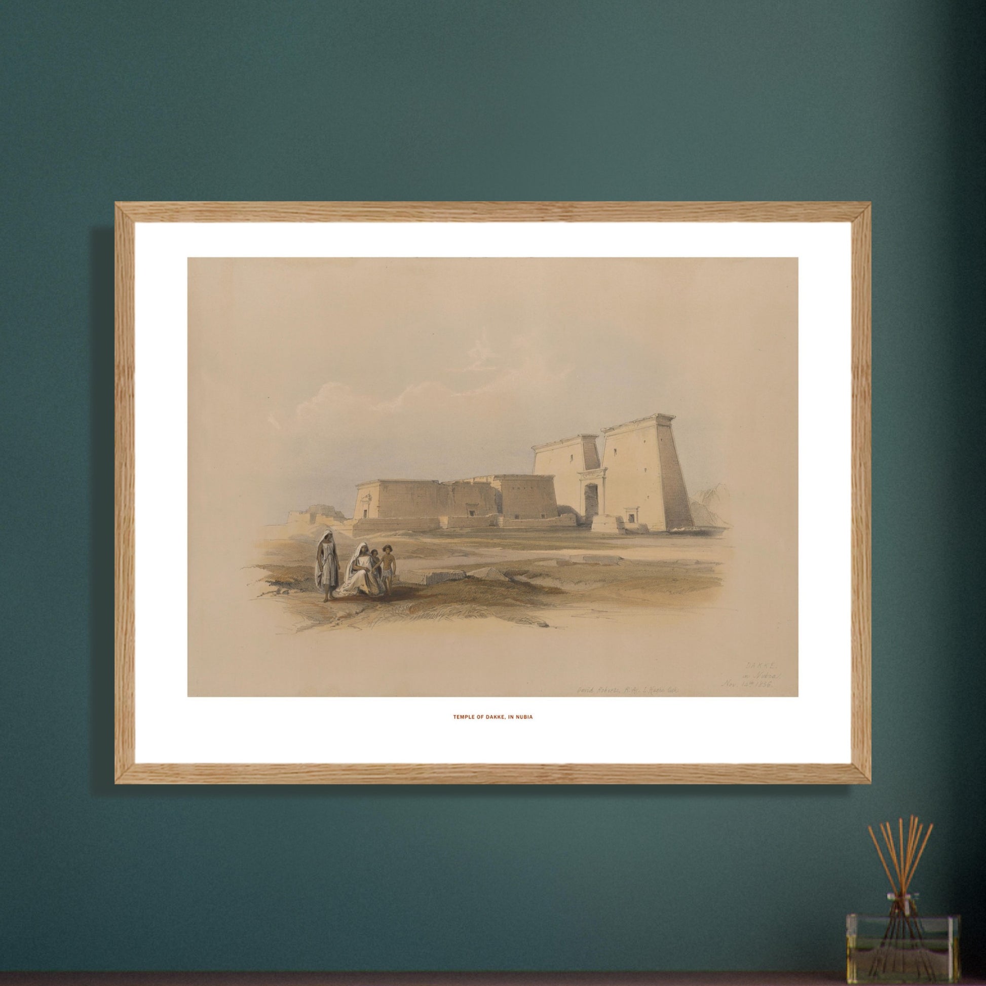 Illustration du temple de Dakka en Nubie - David Roberts. Lithographie ancienne représentant le temple de Dakka en Nubie, avec des groupes de personnes au premier plan sur fond de paysage désertique. Image d'illustration 7
