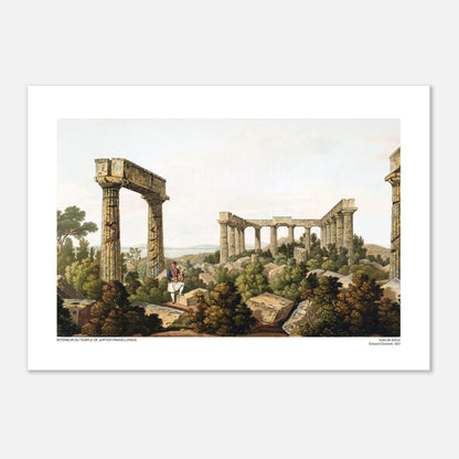 Vista interna del Tempio di Giove Panellenio, di Edward Dodwell (42x59,4 cm (A2)). Le rovine di un tempio antico, con colonne imponenti e frammenti di pietra immersi in una vegetazione lussureggiante.