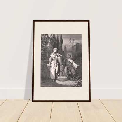 Jesus und die Samariterin — Stich von Gustave Doré. Stich von Gustave Doré, der die Begegnung zwischen Jesus und der Samariterin an einem Brunnen in einer halbtrockenen Landschaft mit Palmen darstellt.