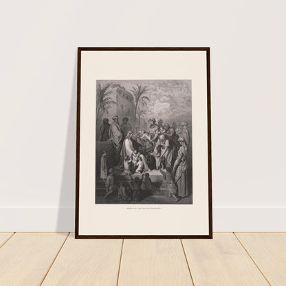 Jesus und die kleinen Kinder — Stich von Gustave Doré (1866). Stich von Gustave Doré, der Jesus zeigt, umgeben von einer Menge Erwachsener und Kinder, wobei einige Frauen ihm ihre Kinder präsentieren, in einer architektonischen Landschaft mit Palmen.