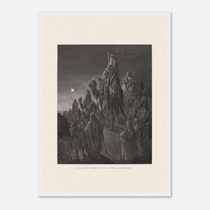 Reproduction planche La pêche miraculeuse de Gustave Doré (42x59,4 cm (A2) / Cadre blanc). Gravure de Gustave Doré illustrant la pêche miraculeuse, où Jésus se tient au bord de l'eau et des pêcheurs retirent un filet rempli de poissons.