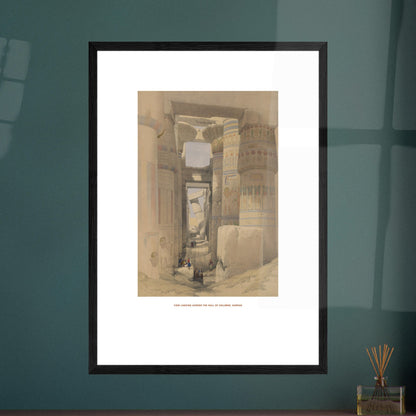 Planche ancienne : Vue à travers la salle des colonnes, Karnak - David Roberts. Lithographie de David Roberts montrant une vue à travers la salle hypostyle du temple de Karnak, avec des colonnes imposantes et des personnages au sol. Image d'illustration 7