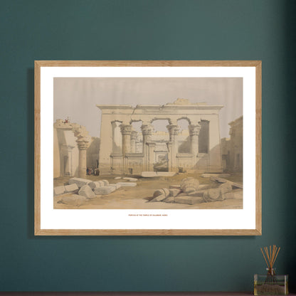 Planche ancienne : Portique du temple de Kalabsha en Nubie - David Roberts. Lithographie ancienne représentant le portique du temple de Kalabsha en Nubie, avec des colonnes imposantes et des débris de pierres au premier plan. Image d'illustration 7