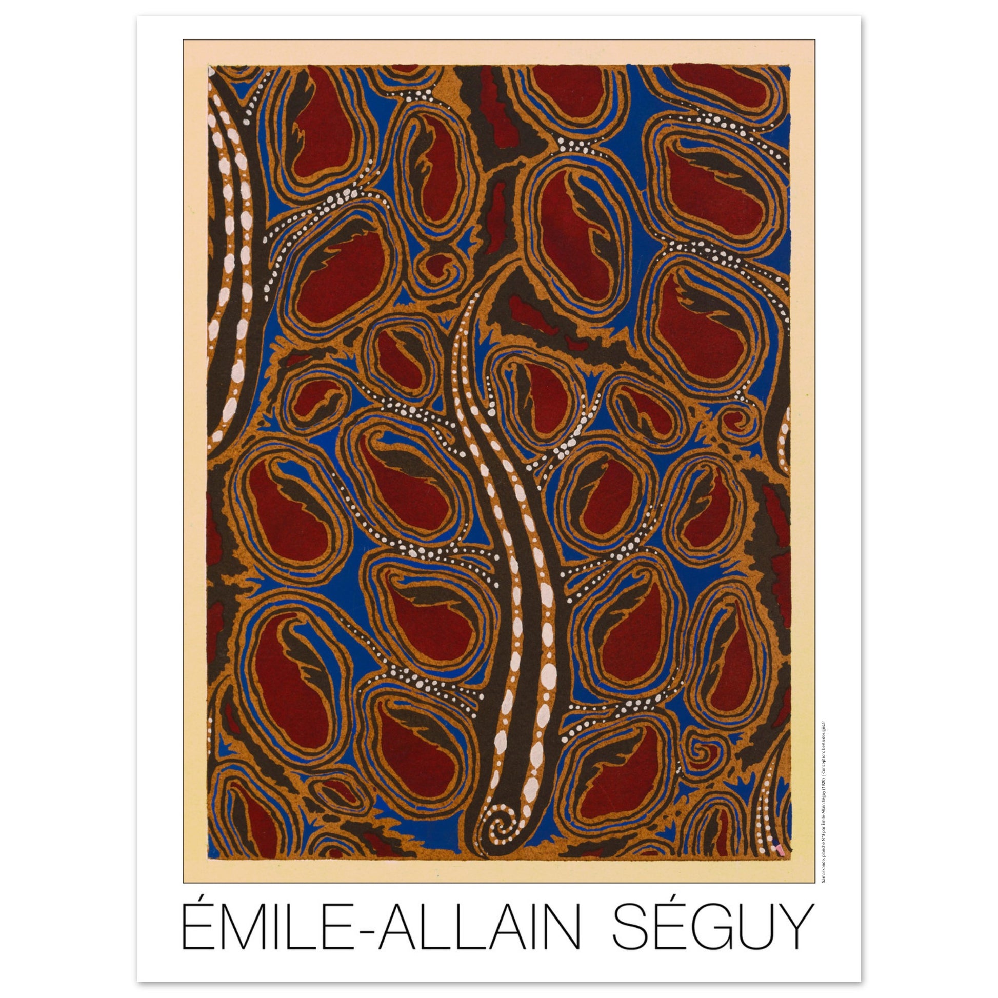 Médaillons bruns sur fond rouge - Samarkande, motifs orientaux par Émile-Allain Séguy - Taille 30x40 cm
