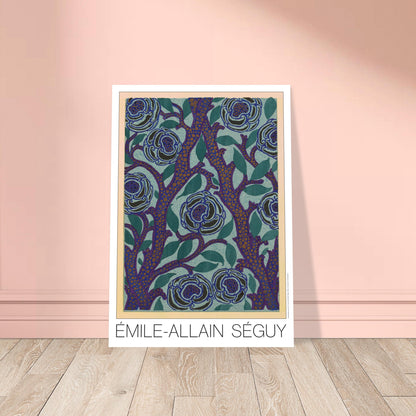 Planche de roses bleues, recueil Samarkande par Émile-Allain Séguy. Motif Art Déco de roses bleues sur fond bleu-vert et branches violettes avec des points orangés, par Émile-Allain Séguy. Image d'illustration 8