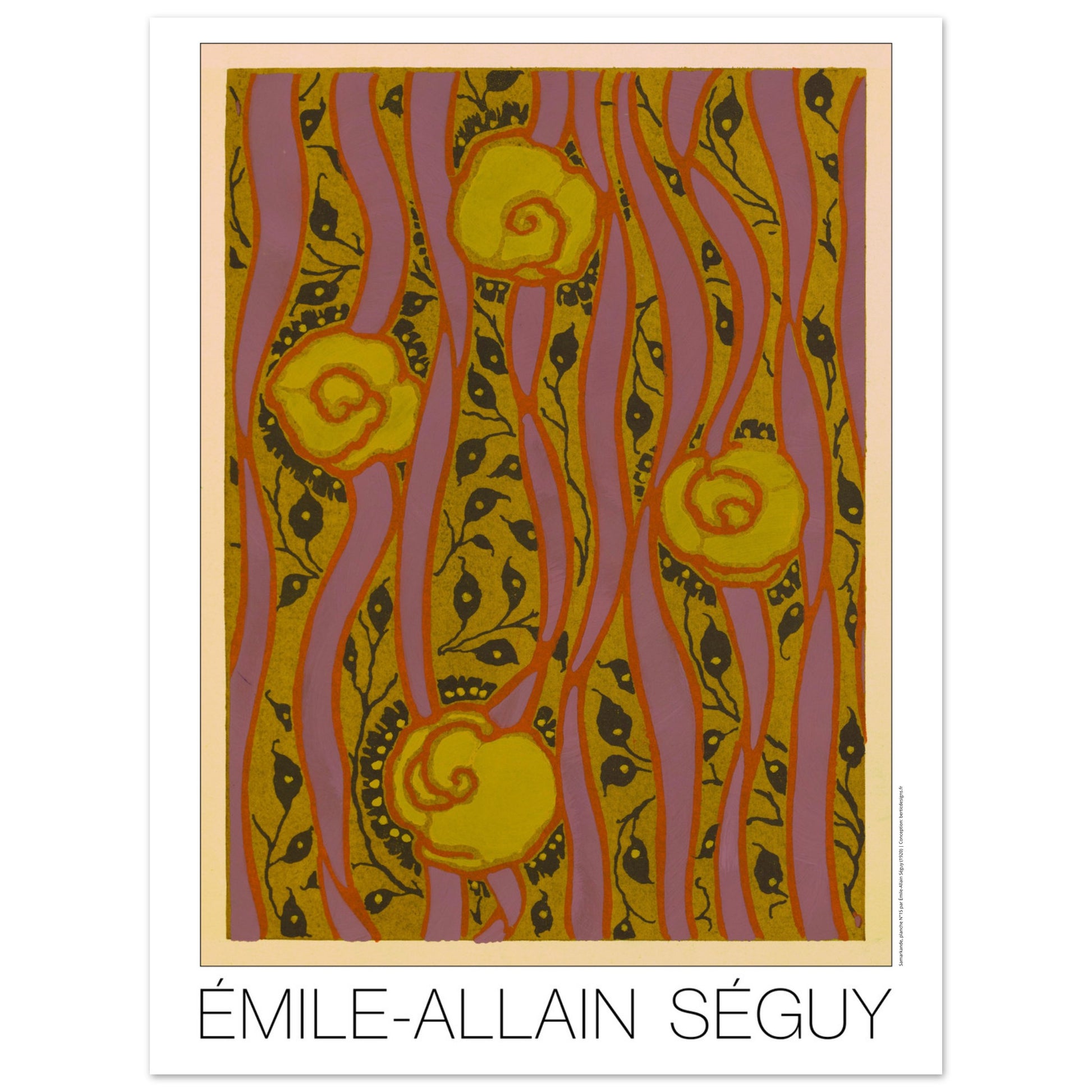 Motifs jaunes sur fond rose - Samarkande, motifs orientaux par Émile-Allain Séguy - Taille 30x40 cm