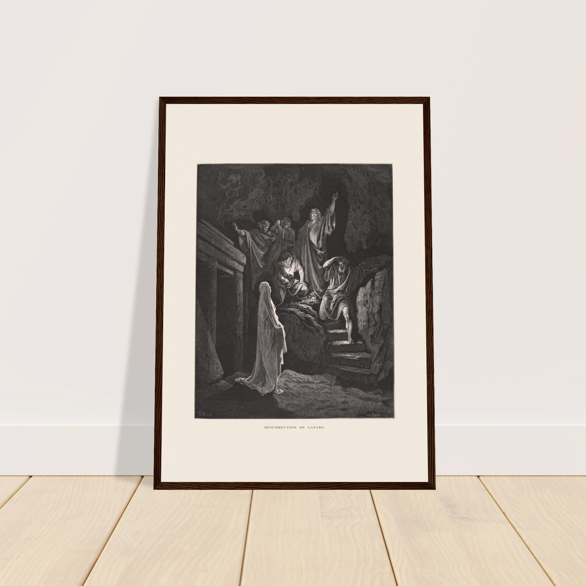 Die Brotvermehrung bei den Palmen – Grafik von Gustave Doré. Stich von Gustave Doré zur Speisung der Viertausend, der eine Menschenmenge zeigt, die in einer Wüstenlandschaft mit Palmen Nahrung erhält.