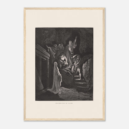 La Multiplication des pains aux palmiers – Estampe de Gustave Doré (42x59,4 cm (A2) / Cadre bois clair). Estampe de Gustave Doré illustrant la Multiplication des pains, montrant une foule recevant de la nourriture dans un paysage désertique avec des palmiers.