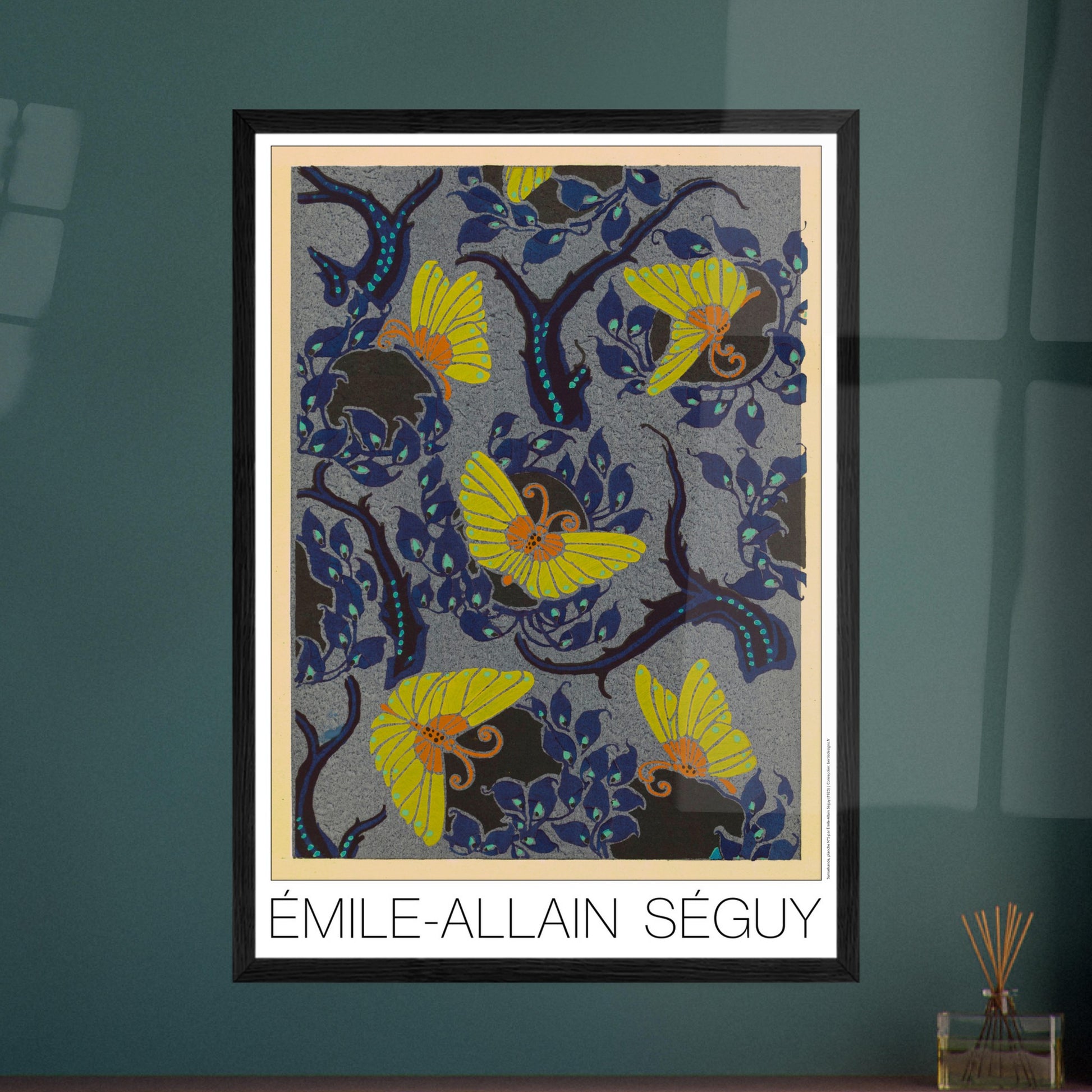 Papillons jaunes sur fond bleu nuit - Samarkande, motifs orientaux par Émile-Allain Séguy - image 53865715794253