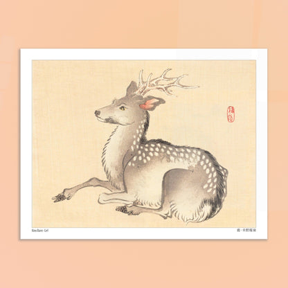 Planche naturaliste : Cerf tacheté par Kōno Bairei. Une peinture naturaliste d'un cerf tacheté, dans le style de Kōno Bairei. Image d'illustration 6