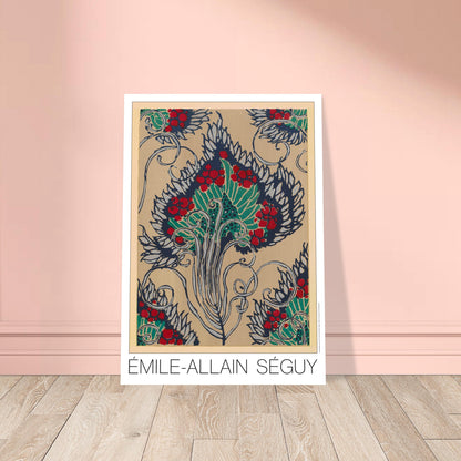 Planche de motif floral beige et rouge, Samarkande de Séguy. Affiche de motifs orientaux de Séguy, présentant un motif floral stylisé aux baies rouges, feuilles bleues et vertes, sur fond beige. Image d'illustration 8