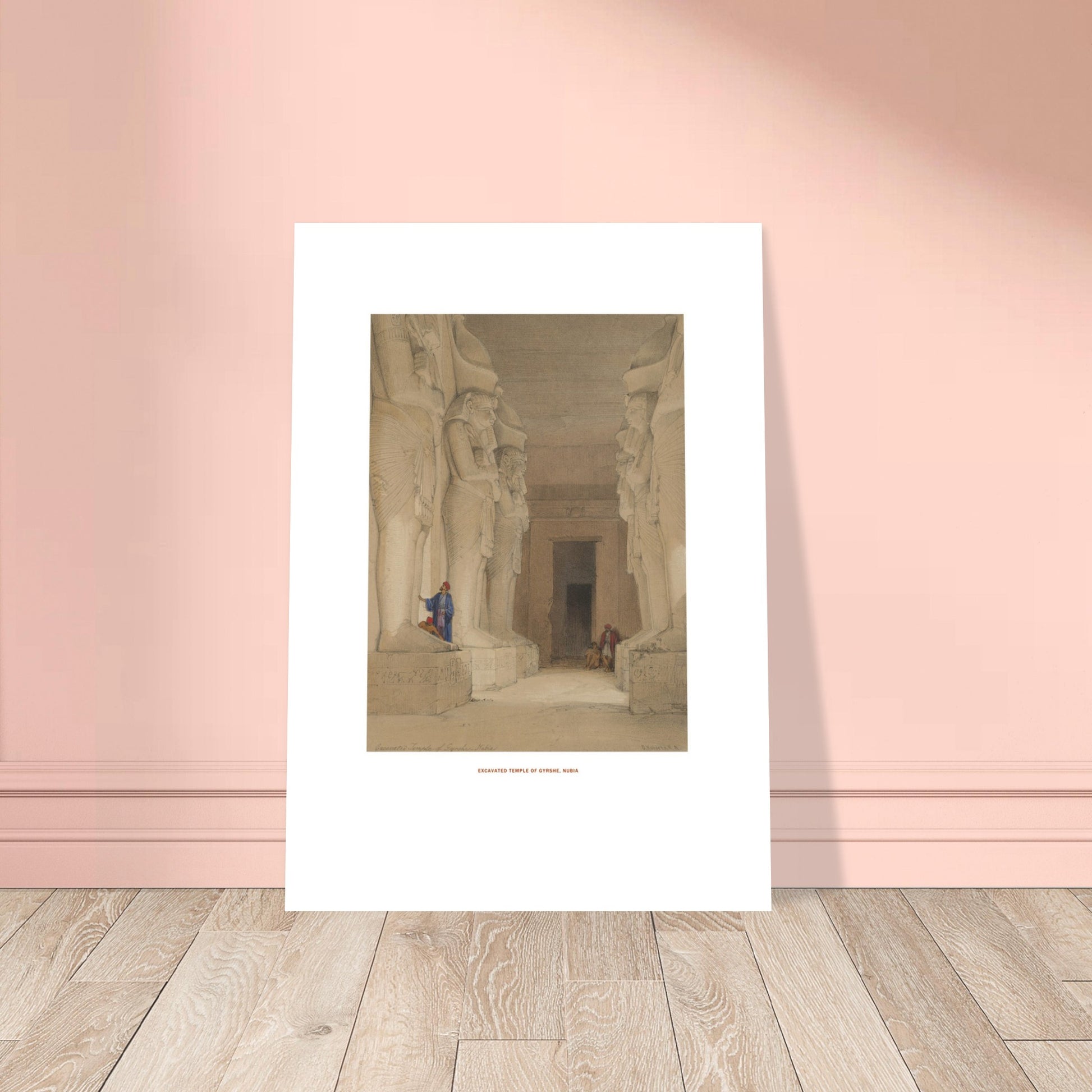 Planche ancienne du temple excavé de Gyrshe en Nubie par David Roberts. Intérieur d'un temple excavé de Gyrshe, Nubie, avec quatre statues assises de figures divines ou royales et des hiéroglyphes sculptés. Image d'illustration 6