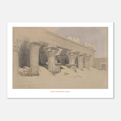 Planche ancienne : Portique du temple d'Edfou, Haute-Égypte - David Roberts (50x70 cm). Lithographie de David Roberts représentant le portique du temple d'Edfou en Haute-Égypte, avec de hautes colonnes ornées de hiéroglyphes et des figures humaines.