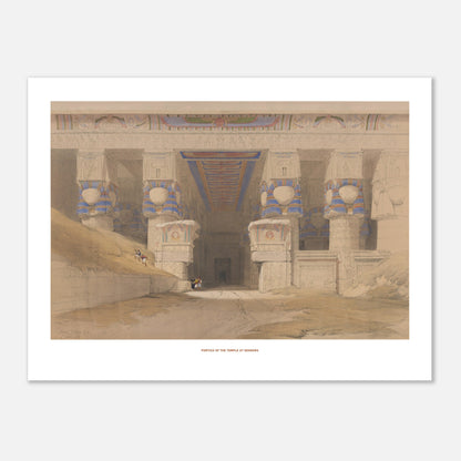 Planche ancienne : Portique du temple de Dendérah, David Roberts (30x40 cm). Lithographie ancienne représentant le portique du temple de Dendérah avec ses colonnes monumentales, orné de hiéroglyphes et de peintures.