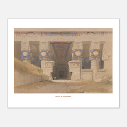 Planche ancienne : Portique du temple de Dendérah, David Roberts (40x50 cm). Lithographie ancienne représentant le portique du temple de Dendérah avec ses colonnes monumentales, orné de hiéroglyphes et de peintures.