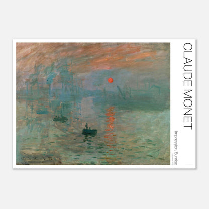 Illustrazione di Impressione, levar del sole di Claude Monet (59,4x84,1 cm (A1)). Impressione, levar del sole di Claude Monet, che raffigura un porto nebbioso all'alba con barche e strutture industriali.