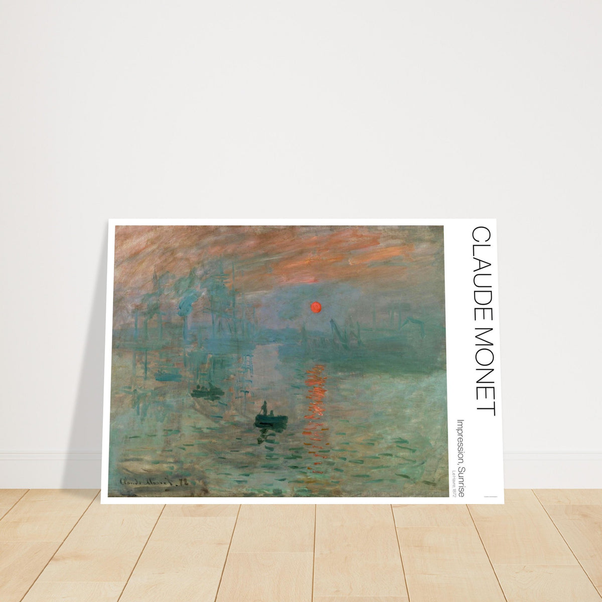Illustrazione di Impressione, levar del sole di Claude Monet. Impressione, levar del sole di Claude Monet, che raffigura un porto nebbioso all'alba con barche e strutture industriali.