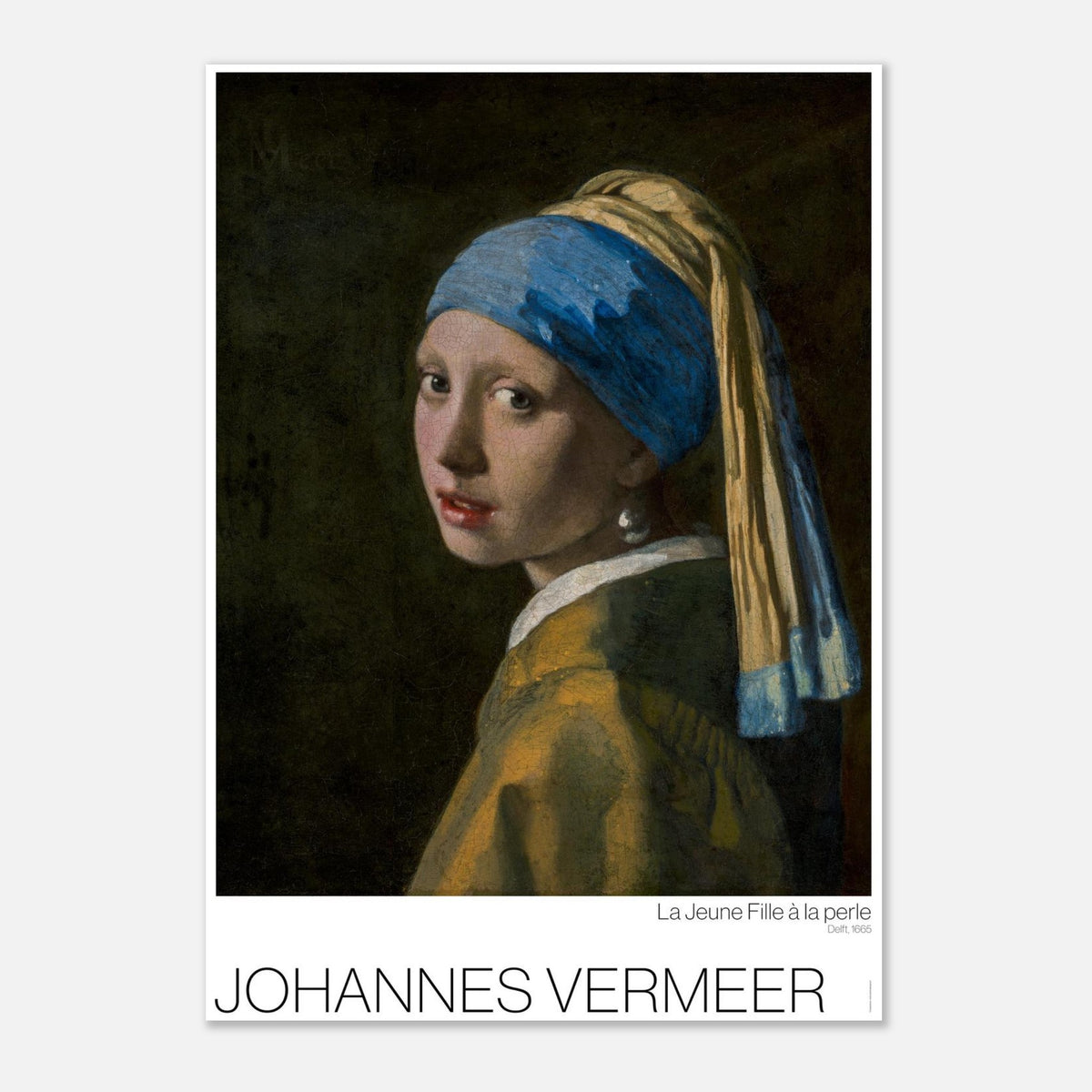 Illustrazione del ritratto La ragazza con l'orecchino di perladi Vermeer (21x29,7 cm (A4)). La ragazza con l'orecchino di perla di Johannes Vermeer, ritratto di una giovane donna che indossa un turbante blu e un grande orecchino di perla.