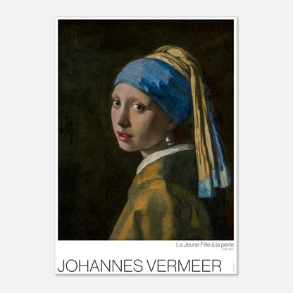 Illustrazione del ritratto La ragazza con l'orecchino di perladi Vermeer (21x29,7 cm (A4)). La ragazza con l'orecchino di perla di Johannes Vermeer, ritratto di una giovane donna che indossa un turbante blu e un grande orecchino di perla.