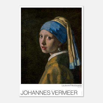 Illustrazione del ritratto La ragazza con l'orecchino di perladi Vermeer (42x59,4 cm (A2)). La ragazza con l'orecchino di perla di Johannes Vermeer, ritratto di una giovane donna che indossa un turbante blu e un grande orecchino di perla.