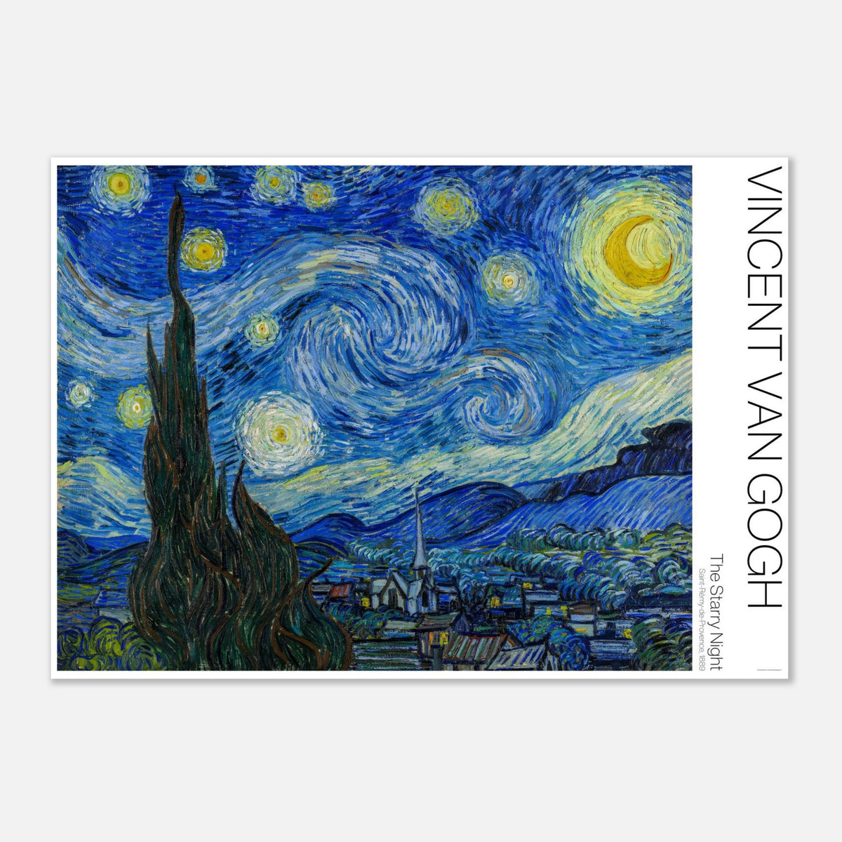 Sternennacht, Illustration des berühmten Gemäldes von Vincent van Gogh (21x29,7 cm (A4)). Die Sternennacht von Vincent van Gogh ist ein nächtliches Gemälde, das ein Dorf unter einem wirbelnden Himmel aus Sternen und Mond darstellt.