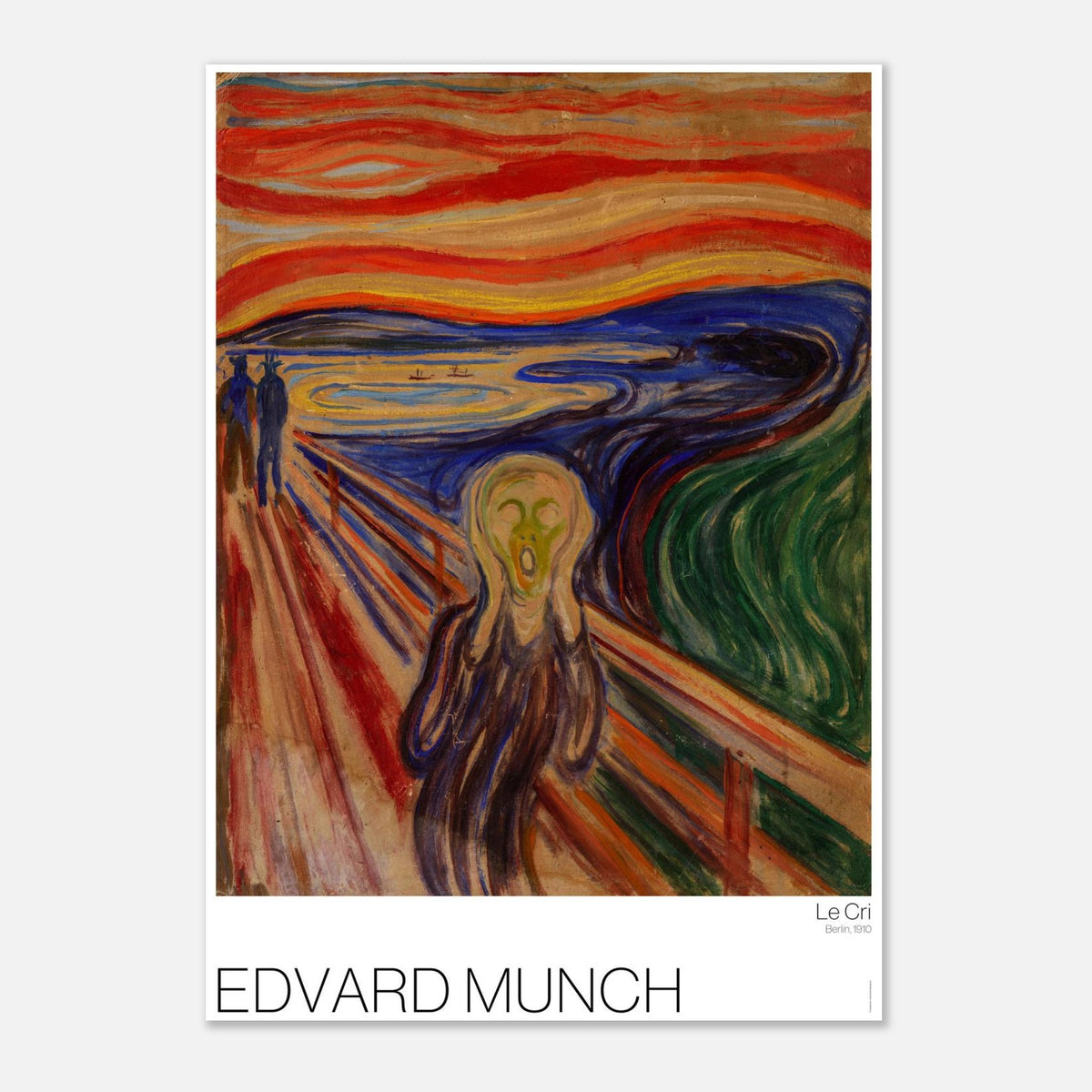 L'urlo, riproduzione dell'opera espressionista di Edvard Munch (21x29,7 cm (A4)). Dipinto espressionista che raffigura un personaggio con il volto sfigurato dall'angoscia, con le mani premute sulle orecchie, su un ponte al tramonto.
