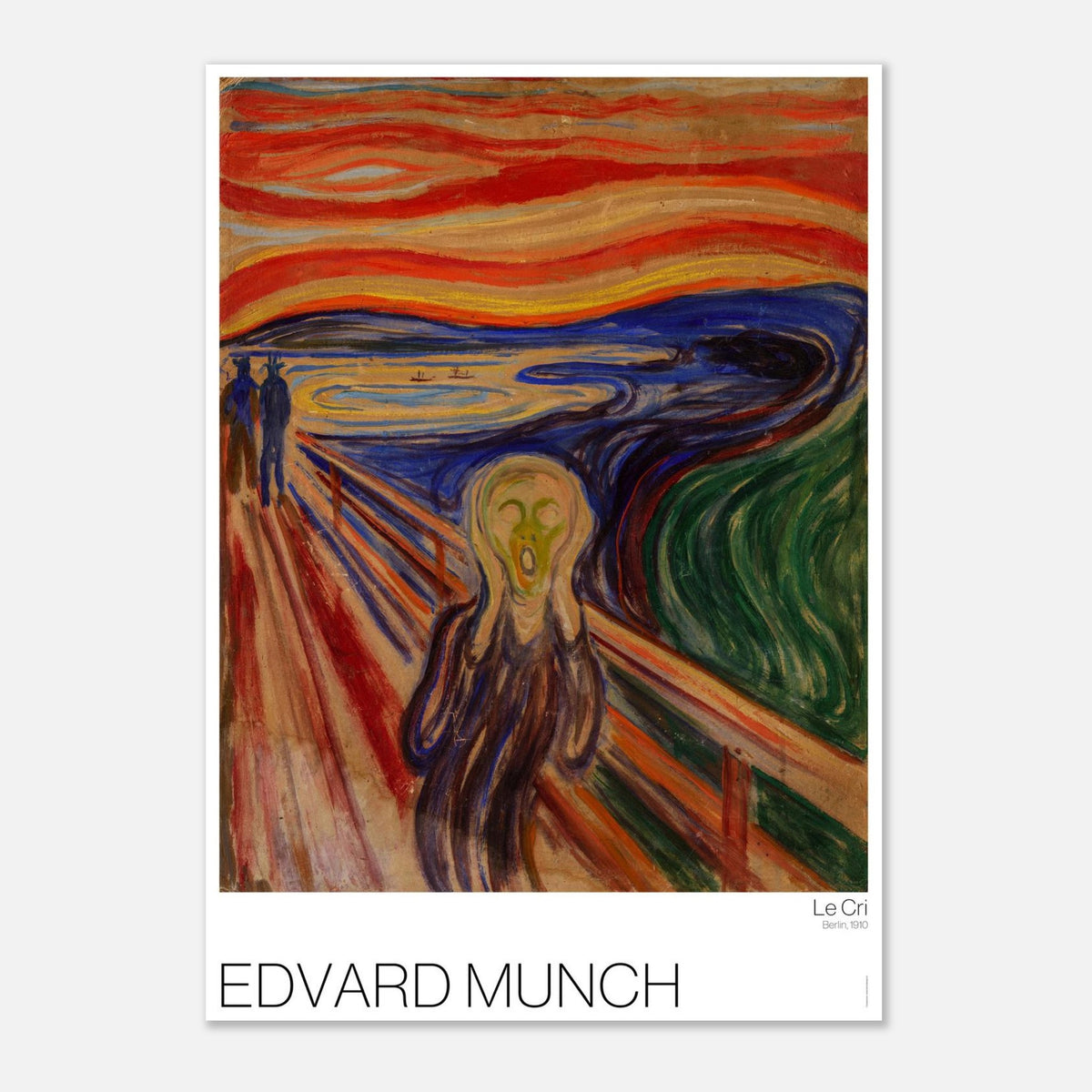 L'urlo, riproduzione dell'opera espressionista di Edvard Munch (29,7x42 cm (A3)). Dipinto espressionista che raffigura un personaggio con il volto sfigurato dall'angoscia, con le mani premute sulle orecchie, su un ponte al tramonto.