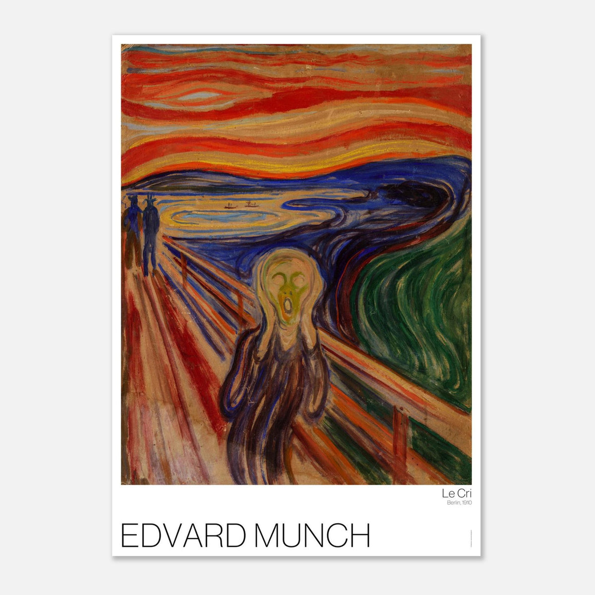 L'urlo, riproduzione dell'opera espressionista di Edvard Munch (42x59,4 cm (A2)). Dipinto espressionista che raffigura un personaggio con il volto sfigurato dall'angoscia, con le mani premute sulle orecchie, su un ponte al tramonto.