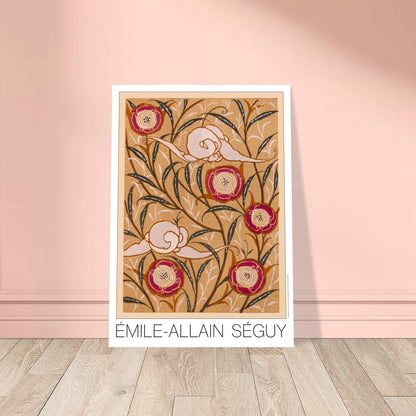 Planche de motifs de roses rouges, Samarkande par E.A. Séguy. Illustration Art Déco de motifs de roses rouges et d'escargots stylisés sur fond beige, avec des branches et feuilles sombres, par Émile-Allain Séguy. Image d'illustration 8