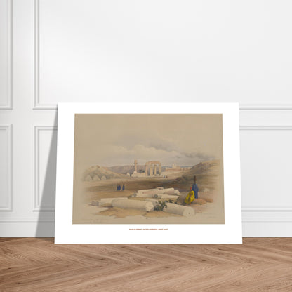 Planche ancienne : Ruines d'Erment (Hermonthis) - David Roberts. Lithographie ancienne des ruines d'Erment, anciennement Hermonthis, montrant des colonnes brisées et des figures humaines dans un paysage désertique. Image d'illustration 5