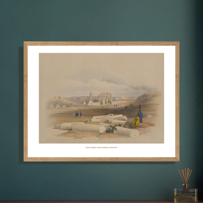 Planche ancienne : Ruines d'Erment (Hermonthis) - David Roberts. Lithographie ancienne des ruines d'Erment, anciennement Hermonthis, montrant des colonnes brisées et des figures humaines dans un paysage désertique. Image d'illustration 6