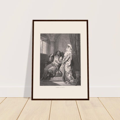 Samson und Delila: Reproduktion eines Stichs von Gustave Doré. Stich von Gustave Dore zur Heiligen Bibel, der die Szene „Simson und Delila“ illustriert.