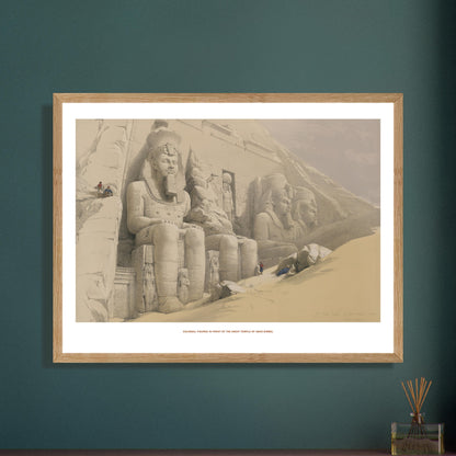 Statues colossales de Ramsès II à Abou Simbel, David Roberts. Lithographie des statues colossales de Ramsès II devant le temple d'Abou Simbel, avec des personnages minuscules explorant le site sablonneux. Image d'illustration 6