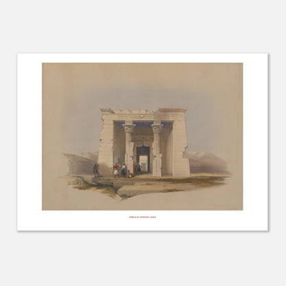 Temple de Dandour, Nubie - Planche ancienne de David Roberts (29,7x42 cm (A3)). Lithographie ancienne représentant le temple de Dandour en Nubie, avec une façade ornée de colonnes imposantes, et des figures humaines devant.