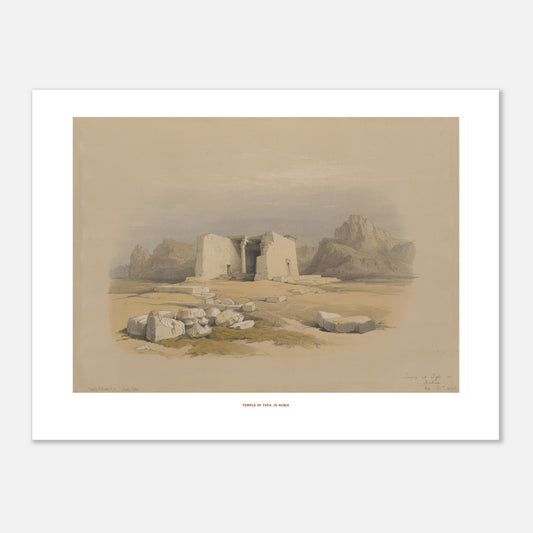 Illustration du Temple de Tafa en Nubie - David Roberts (30x40 cm). Lithographie ancienne du temple de Tafa en Nubie, une structure en pierre avec des colonnes et des décombres autour, dans un paysage désertique.