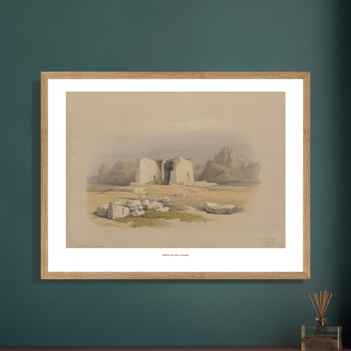 Illustration du Temple de Tafa en Nubie - David Roberts. Lithographie ancienne du temple de Tafa en Nubie, une structure en pierre avec des colonnes et des décombres autour, dans un paysage désertique. Image d'illustration 6