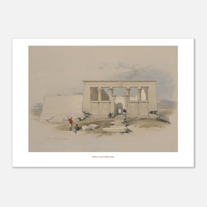 Reproduction de la lithographie du Temple de Wadi Dabod en Nubie - David Roberts (42x59,4 cm (A2)). Lithographie ancienne montrant le temple de Wadi Dabod en Nubie, avec des colonnes, des sculptures et des personnages se tenant devant l'édifice.